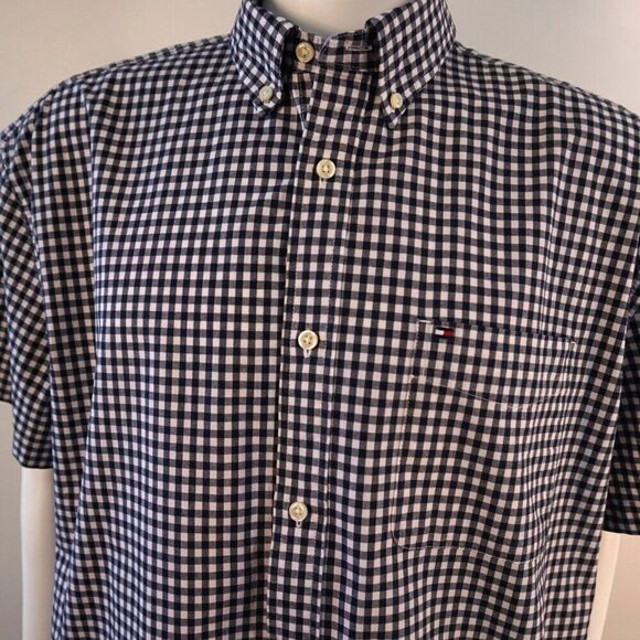 Tommy Hilfiger Mens XL Shirt Gingham Button Down Classic Fit Stretch Short Sleev - Picture 3 of 9